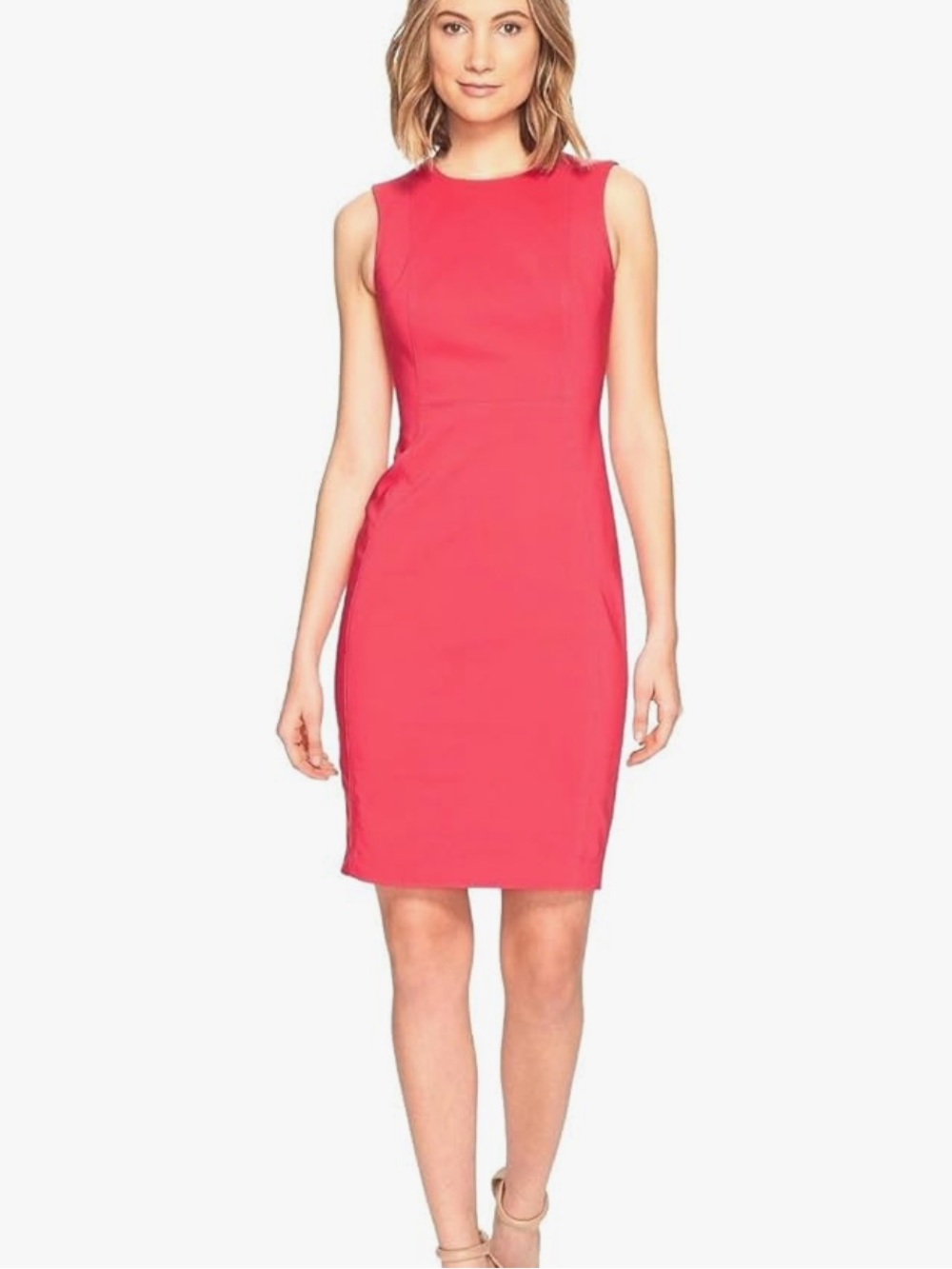 Calvin Klein Sleeveless Hot Pink Midi Sheath Dress